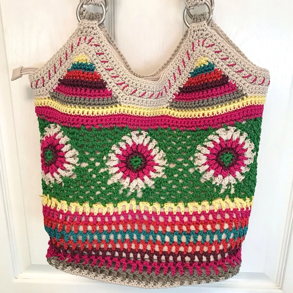 The Sak Ellis Crochet Hobo Bag Boho Granny Square NWOT